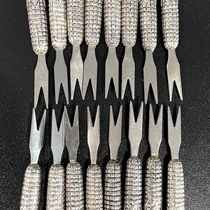 - Vintage Antique Pewter Corn on the Cob holders. 3” Set of 8, 16 total.